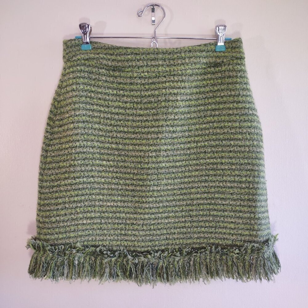 Flora Bea Wool Tweed Mini Skirt Size Small Fringe Hem City Chic Workcore - Picture 5 of 7